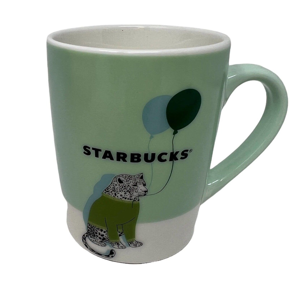 Starbucks 2020 Coffee Mug Cheetah‎ and Balloons Green and Ivory 10oz